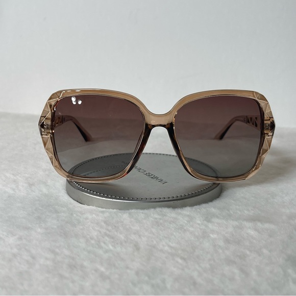 Brown & Gold Oversized Square Sunglasses Polarized Tinted w Crystal Frames - Picture 8 of 9